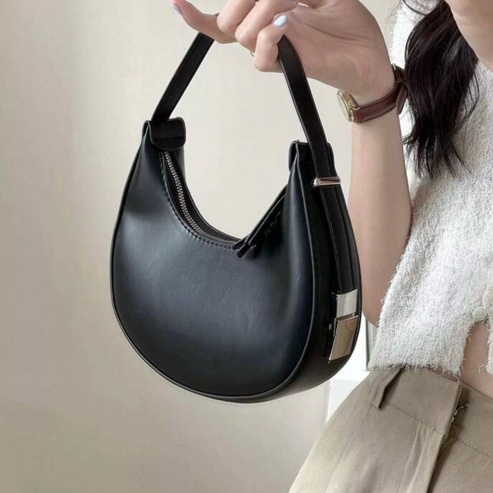 Black Faux Leather Hobo Bag